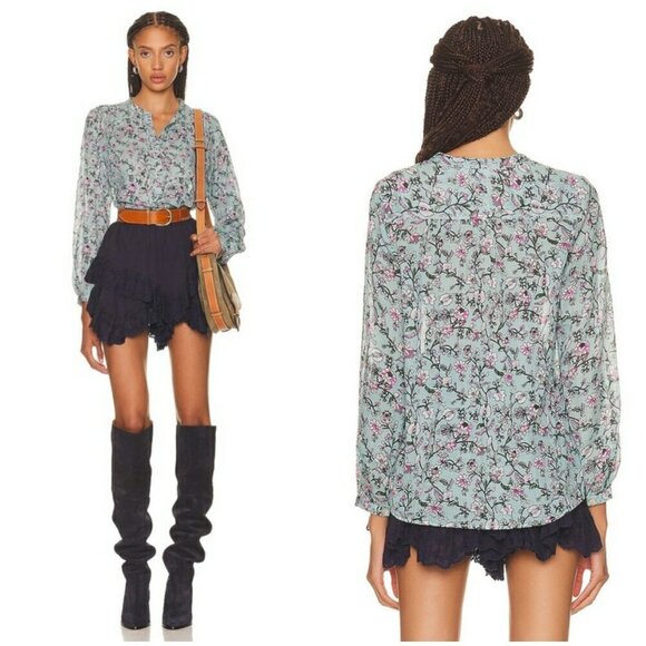 💕ISABEL MARANT ETOILE💕 Maria Blouse ~ Almondgreen Floral Print 34 - Picture 8 of 16